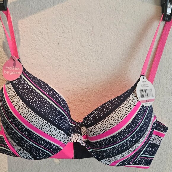 NWT XOXO Bra Lines Be Gone Cute padded push up hot pink navy polka dots bra 36C - Picture 7 of 7